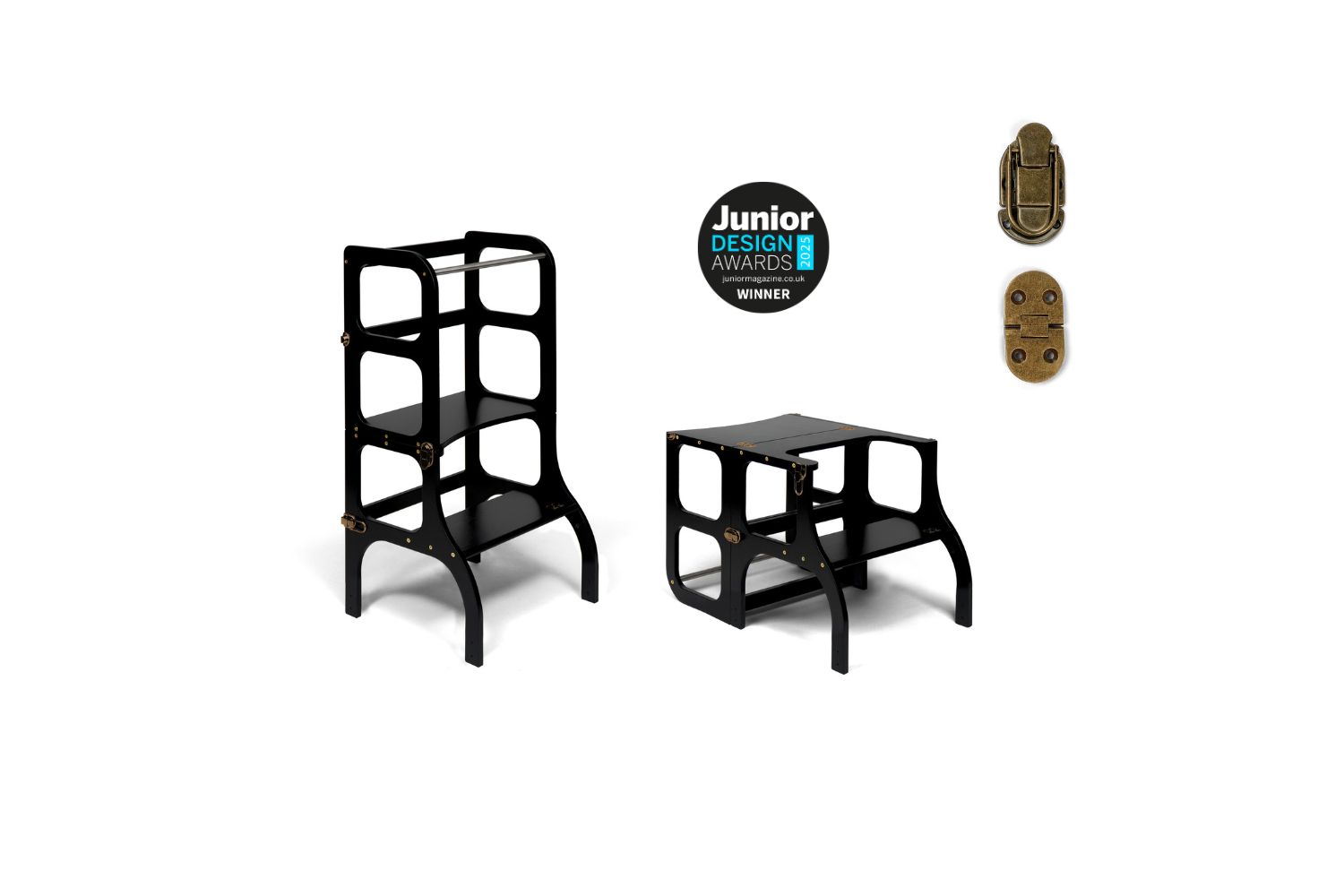 Ette Tete Helper Tower Stepnsit Black Brass Clasps | Helper Tower | Baltic Birch Plywood