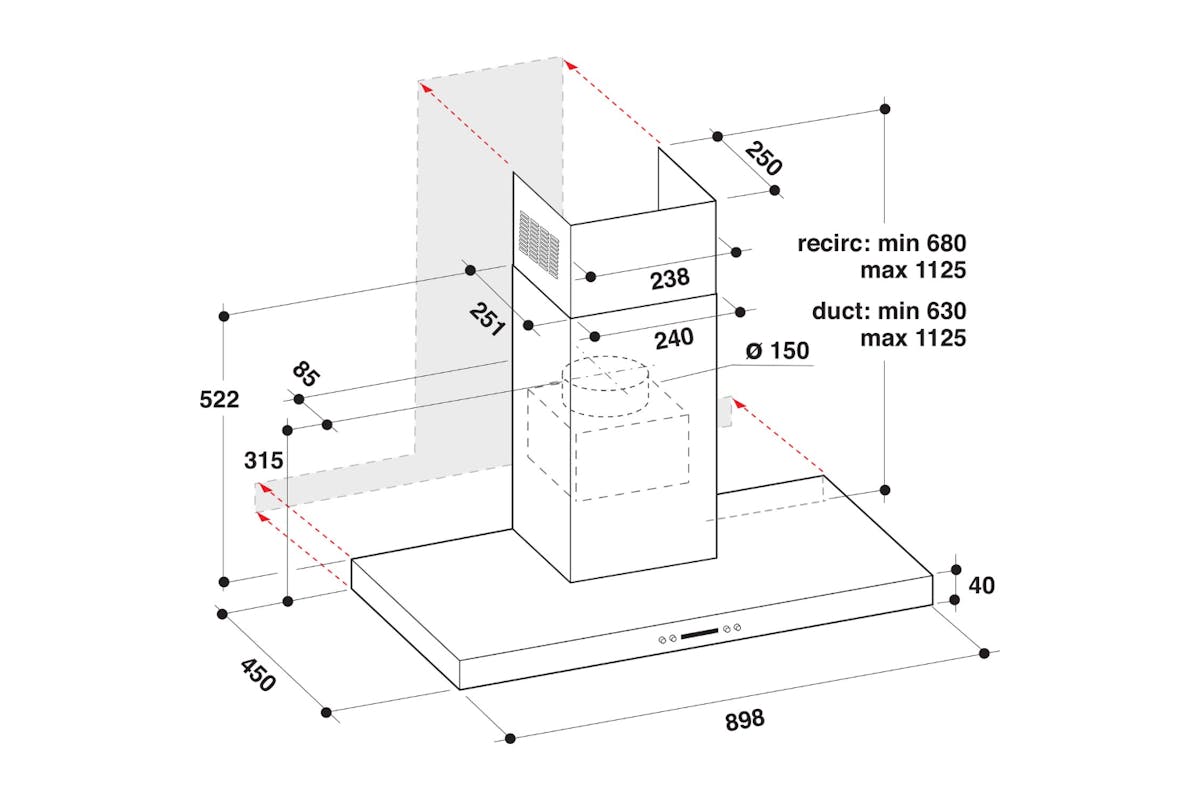 Whirlpool 90cm Chimney Hood | WHBS93FLEX-15