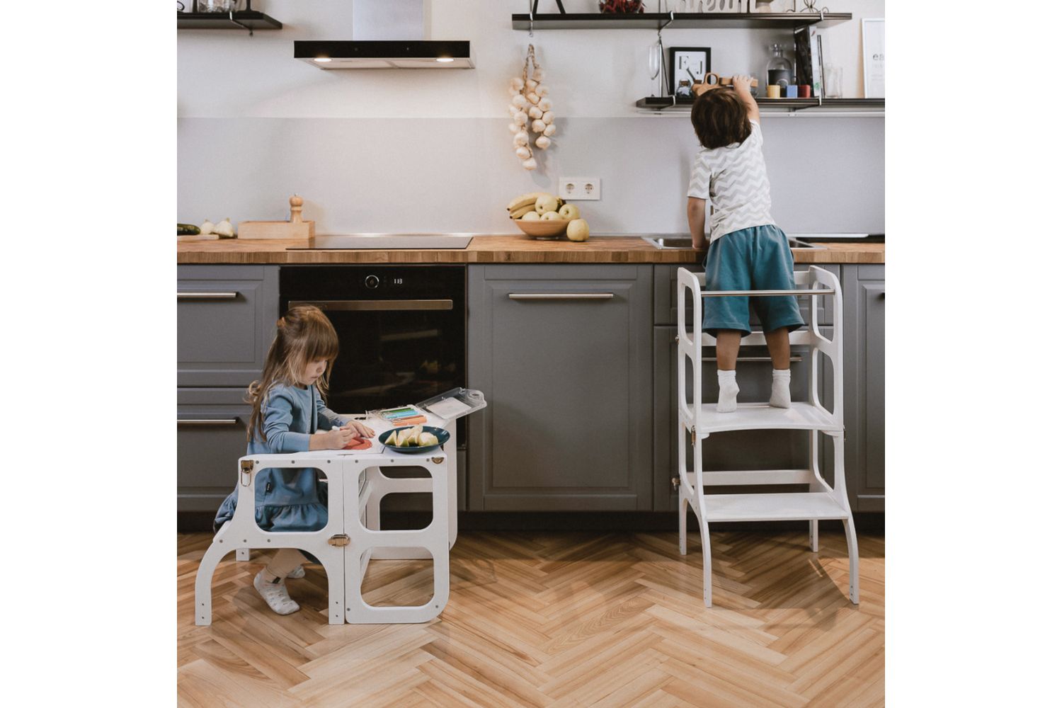 Ette Tete Helper Tower Stepnsit Light Gray Brass Clasps | Helper Tower | Baltic Birch Plywood-2