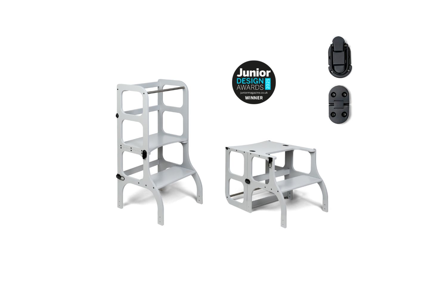 Ette Tete Helper Tower Stepnsit Light Gray Black Clasps | Helper Tower | Baltic Birch Plywood