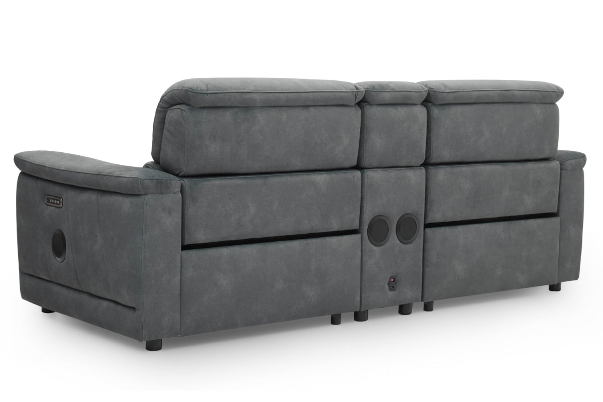Tiago 2 Seater Sofa | Power Recliner | Media Screen | Bluetooth Speaker | Telescopic Headrest | USB Port | Fabric | Grey-11