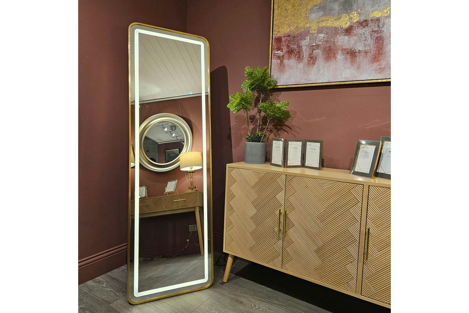 Modena LED Cheval Mirror | Gold | 160 x 50 cm-2