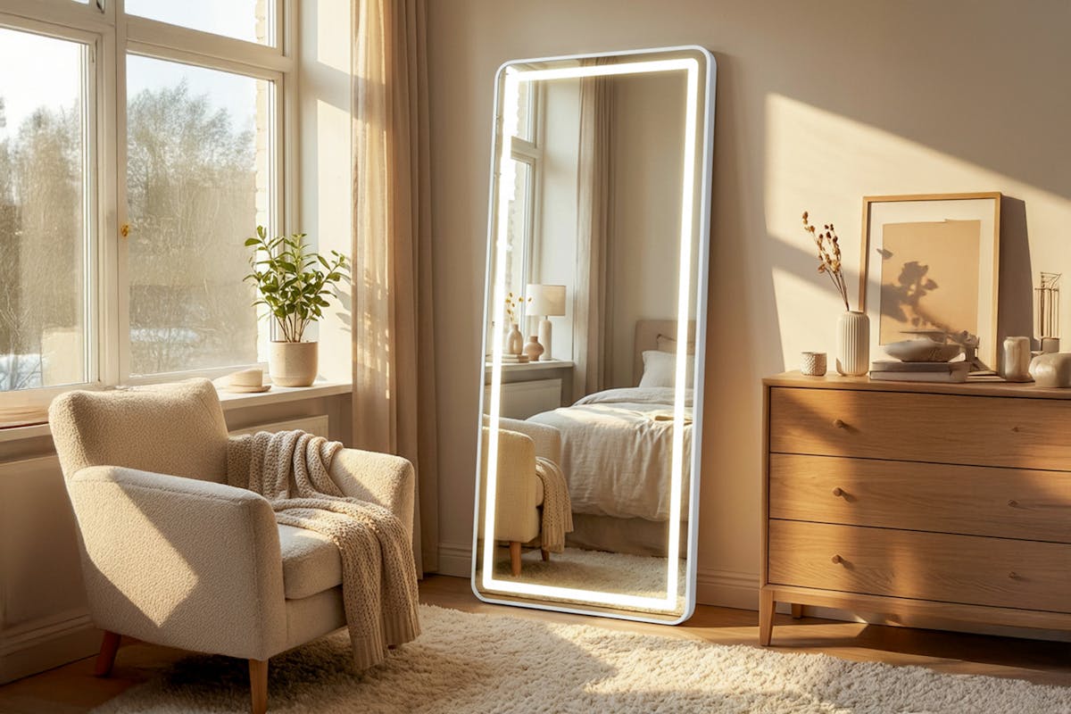 Modena LED Cheval Mirror | White | 50 x 160 cm-2