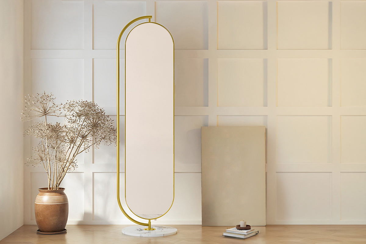 Rotating Mirror with Hangers & Marble Base | Gold | 45 x 175 cm-2