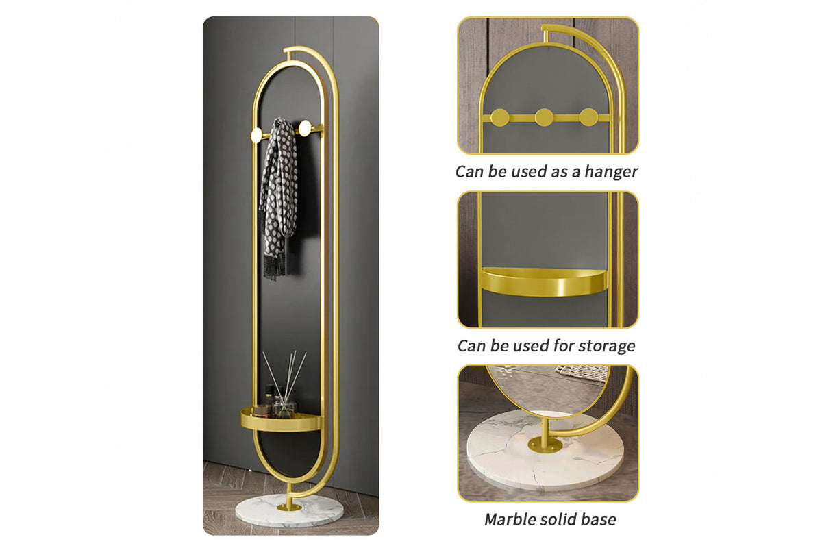 Rotating Mirror with Hangers & Marble Base | Gold | 45 x 175 cm-4