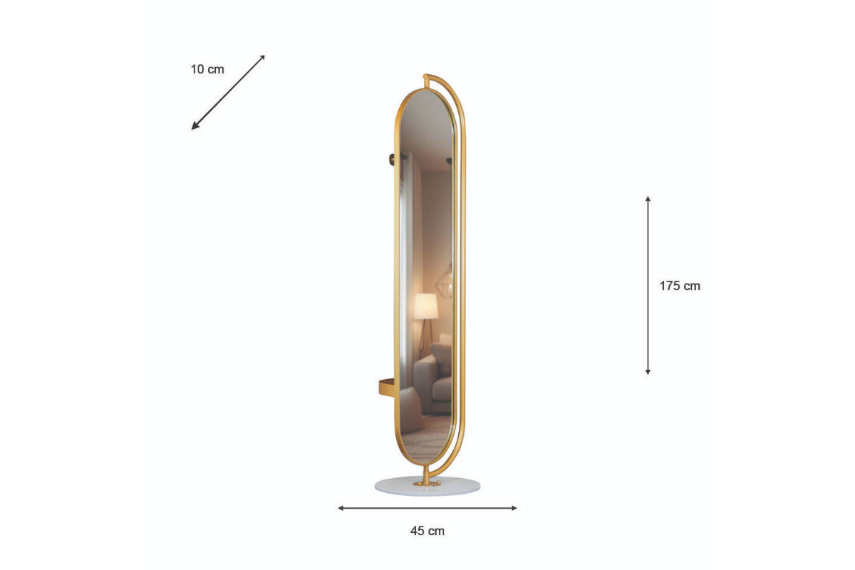 Rotating Mirror with Hangers & Marble Base | Gold | 45 x 175 cm-3