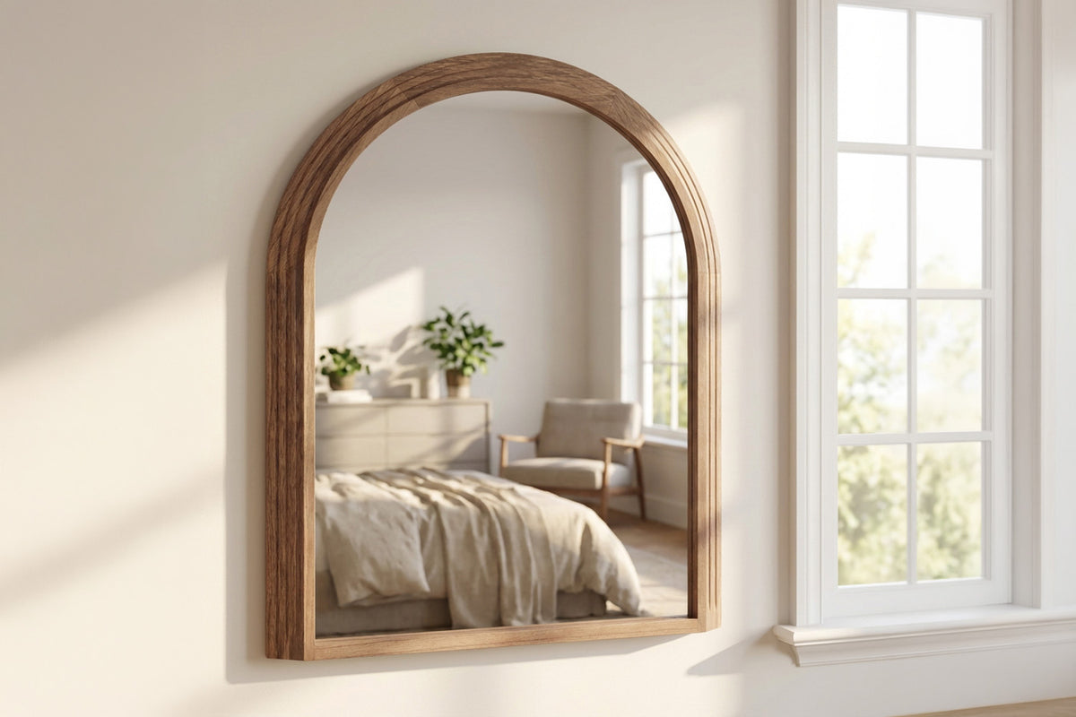 Stepped Arched Shaped Wall Mirror | Brown | 70 x 100 cm-2