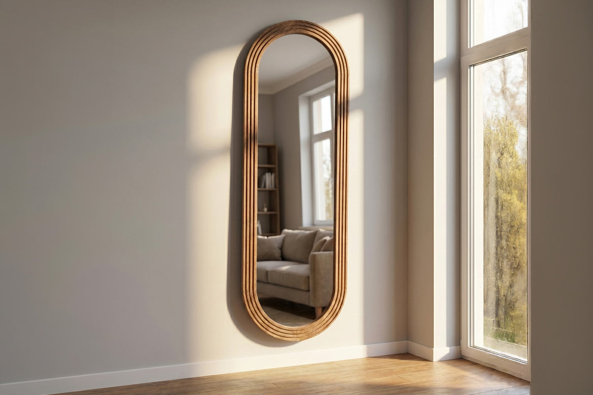 Stepped Pill Shaped Wall Mirror | Brown | 45 x 150 cm-2