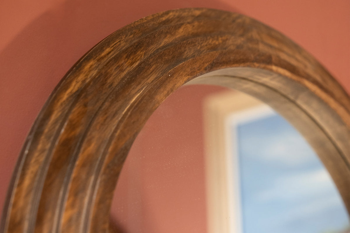 Stepped Pill Shaped Wall Mirror | Brown | 45 x 150 cm-5