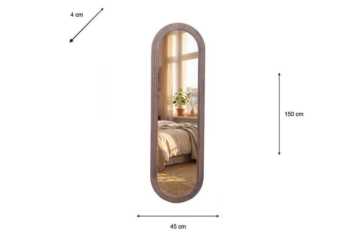 Stepped Pill Shaped Wall Mirror | Brown | 45 x 150 cm-3