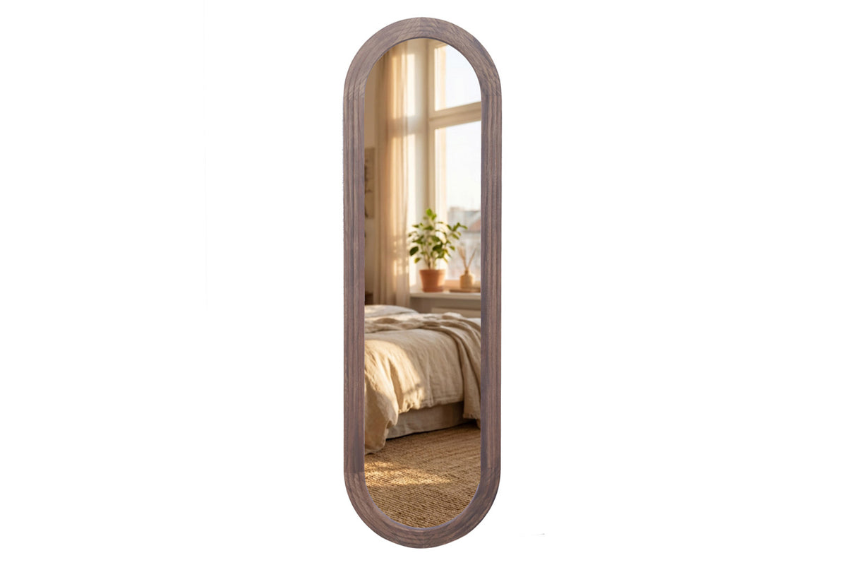 Stepped Pill Shaped Wall Mirror | Brown | 45 x 150 cm