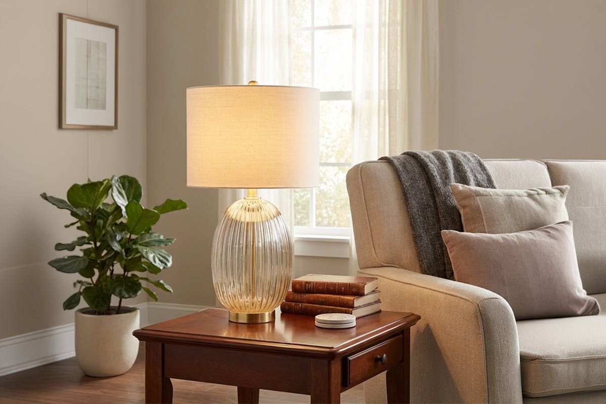 Amia Glass Table Lamp | White/Gold-2