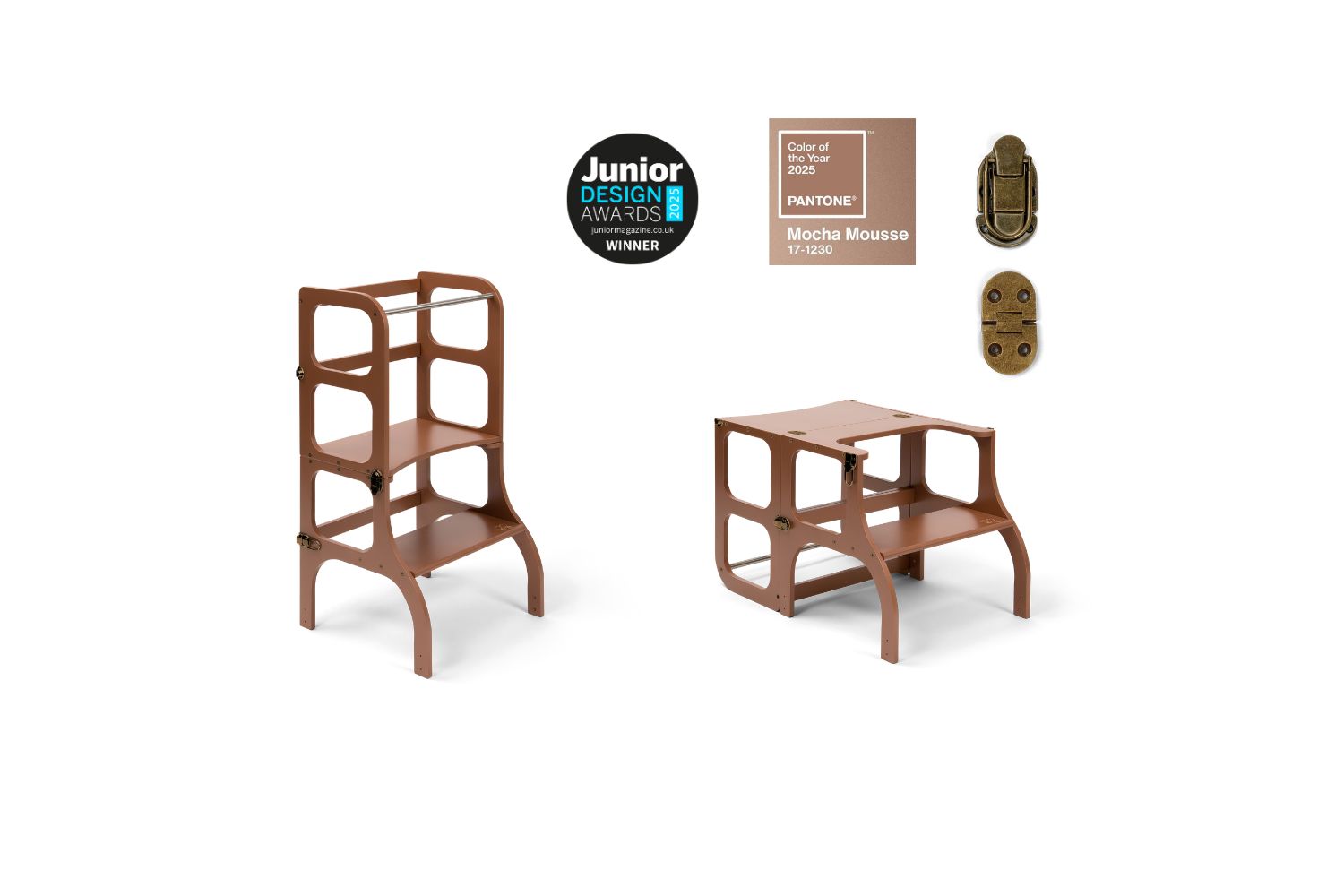 Ette Tete Helper Tower Stepnsit Mocha Mousse Brass Clasps | Helper Tower | Baltic Birch Plywood | Convertible Table