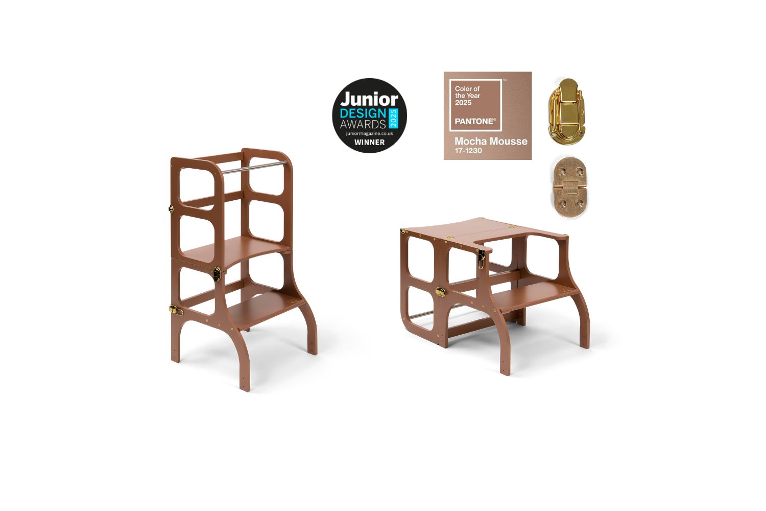Ette Tete Helper Tower Stepnsit Mocha Mousse Gold Clasps | Helper Tower | Baltic Birch Plywood