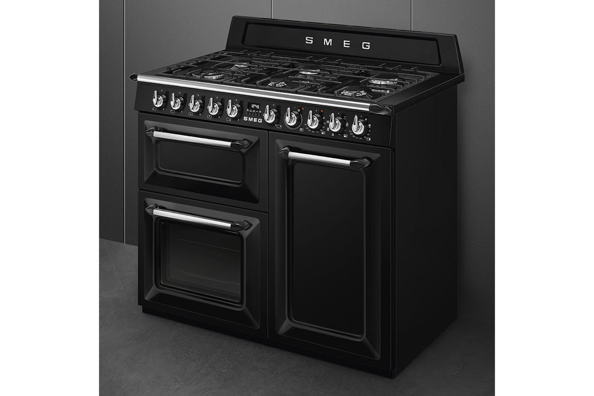 Smeg 100cm Traditional Dual Fuel Range Cooker | TR103BL | Black-2