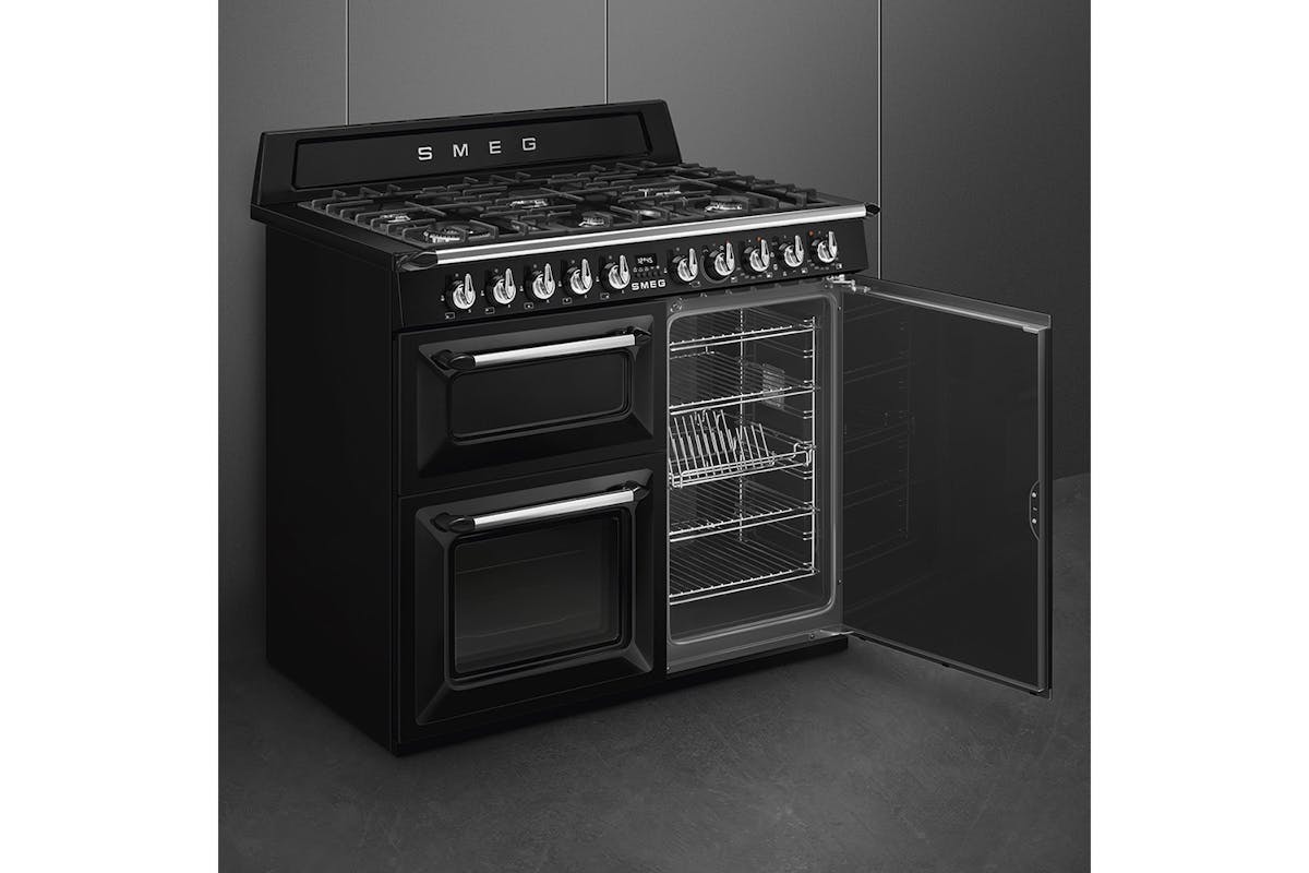 Smeg 100cm Traditional Dual Fuel Range Cooker | TR103BL | Black-5