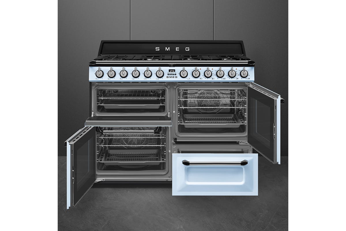 Smeg 110cm Traditional Dual Fuel Range Cooker | TR4110AZ | Pastel Blue-3