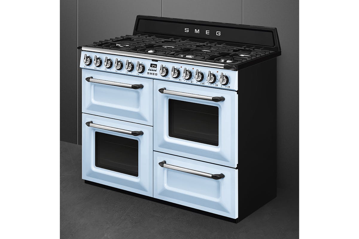 Smeg 110cm Traditional Dual Fuel Range Cooker | TR4110AZ | Pastel Blue-2