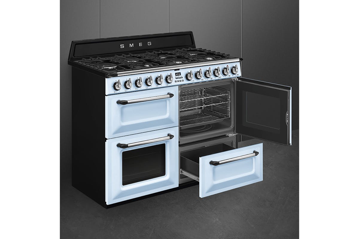Smeg 110cm Traditional Dual Fuel Range Cooker | TR4110AZ | Pastel Blue-4
