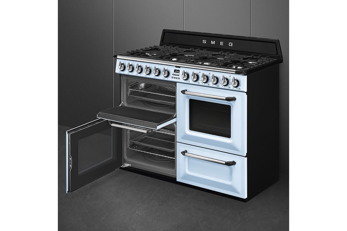 Smeg 110cm Traditional Dual Fuel Range Cooker | TR4110AZ | Pastel Blue-5