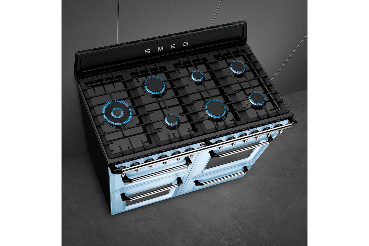 Smeg 110cm Traditional Dual Fuel Range Cooker | TR4110AZ | Pastel Blue-6