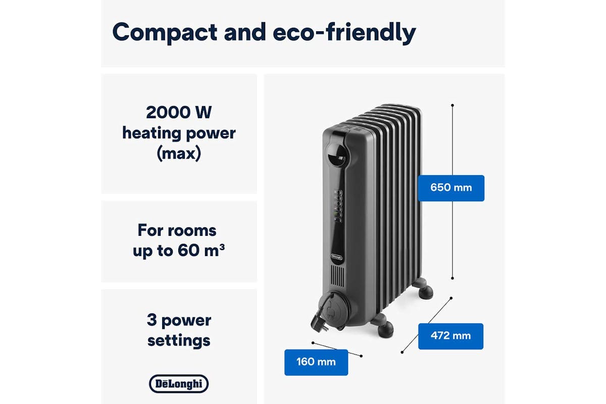 DeLonghi 2KW Oil Filled Radiator | TRRS0920E.G | Grey-2