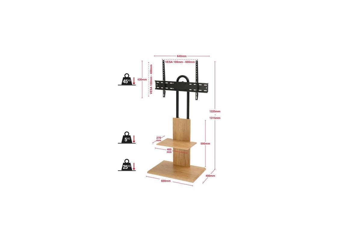 TTAT 600mm Pedestal TV Stand | Oak-3