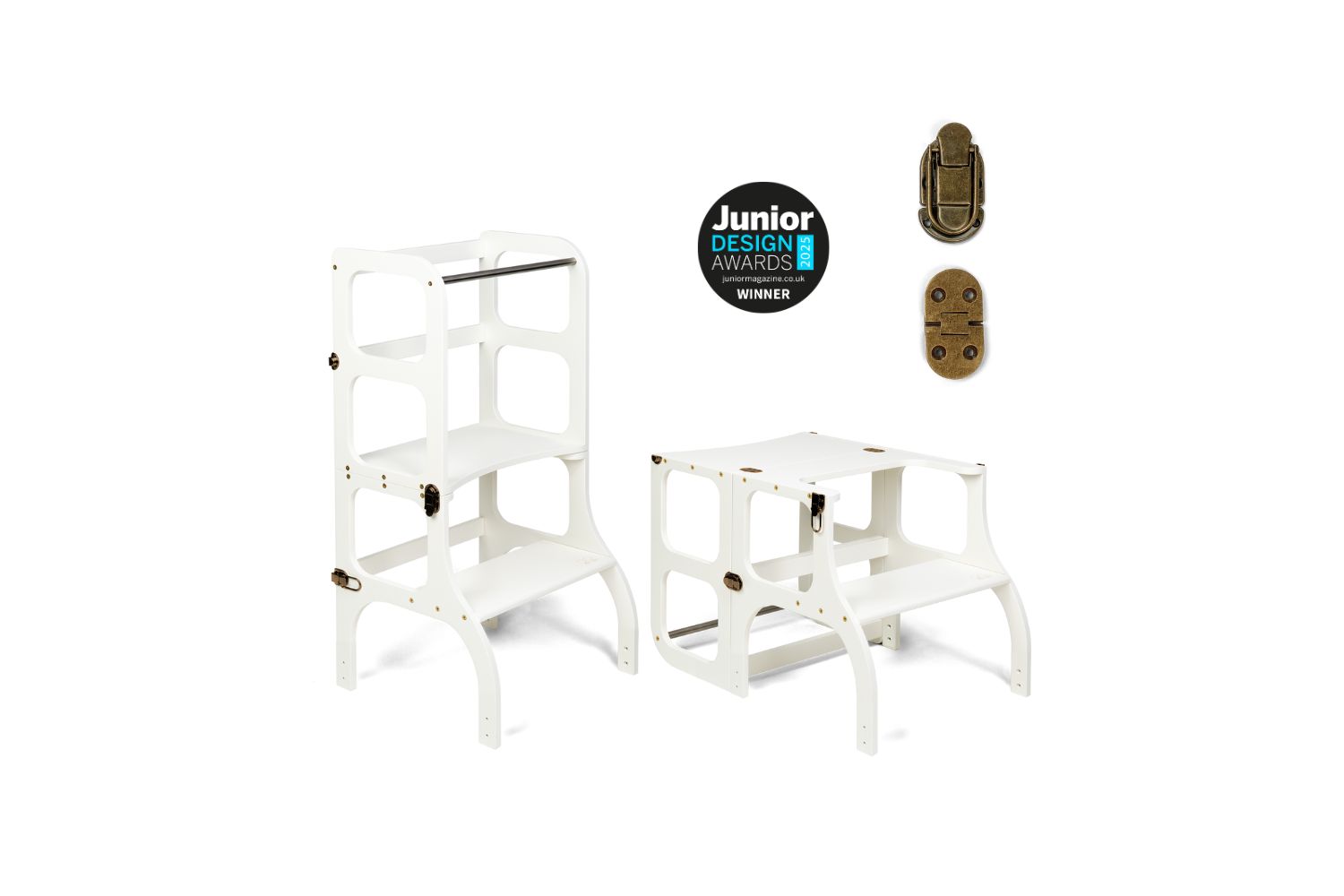 Ette Tete Helper Tower Table Stepnsit White Brass Clasps Extra Support | Helper Tower | Baltic Birch Plywood
