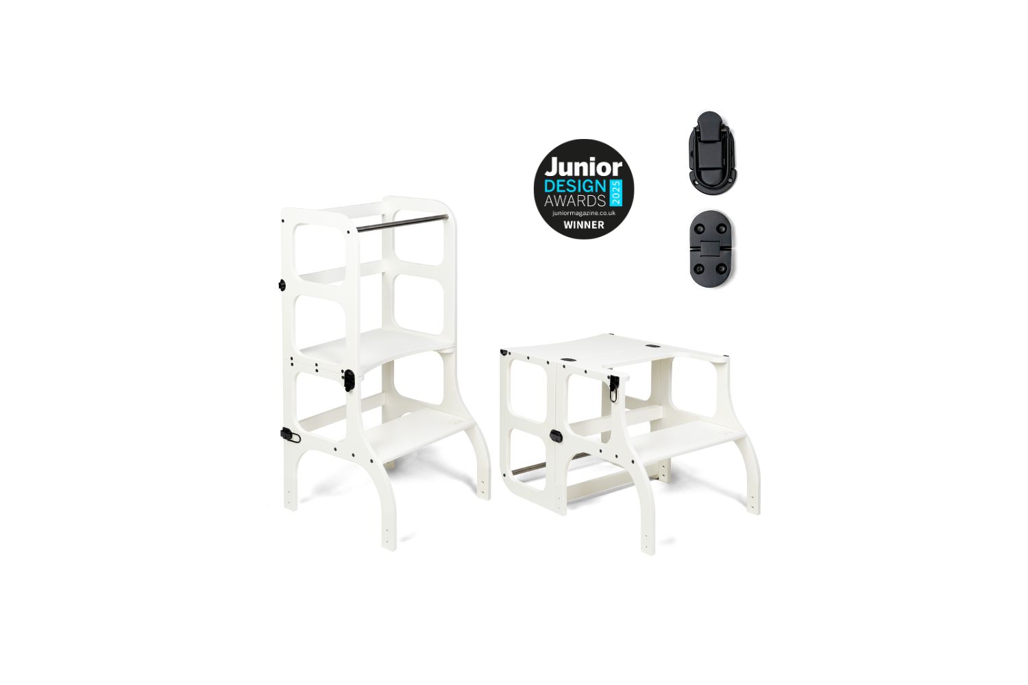 Ette Tete Helper Tower Stepnsit White Black Clasps | Helper Tower | Baltic Birch Plywood