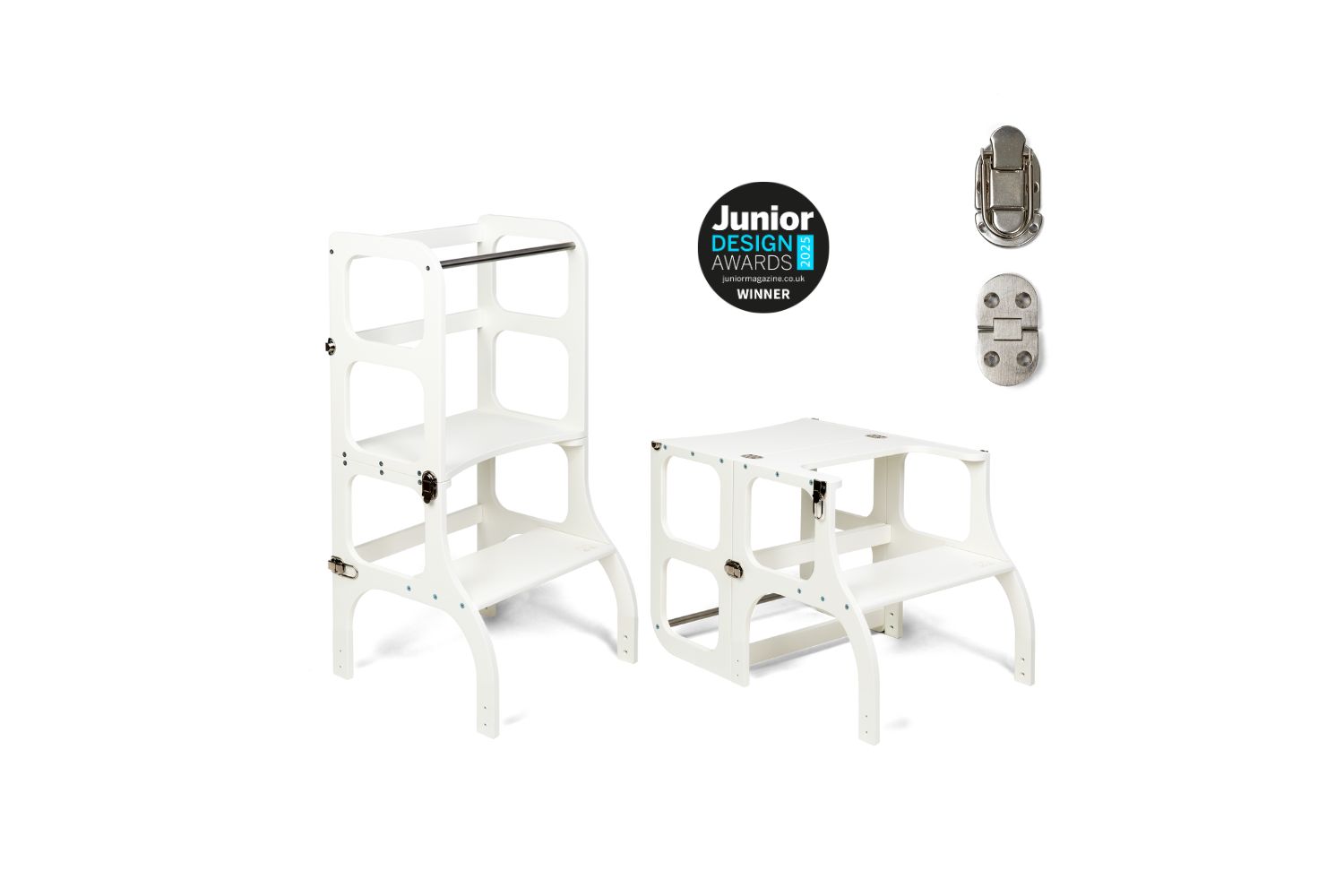 Ette Tete Helper Tower Table Stepnsit White Silver Clasps Extra Support | Helper Tower | Baltic Birch Plywood