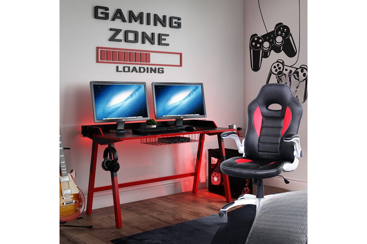 Dorel Talladega Faux Leather Racing Chair | Black/Red-2
