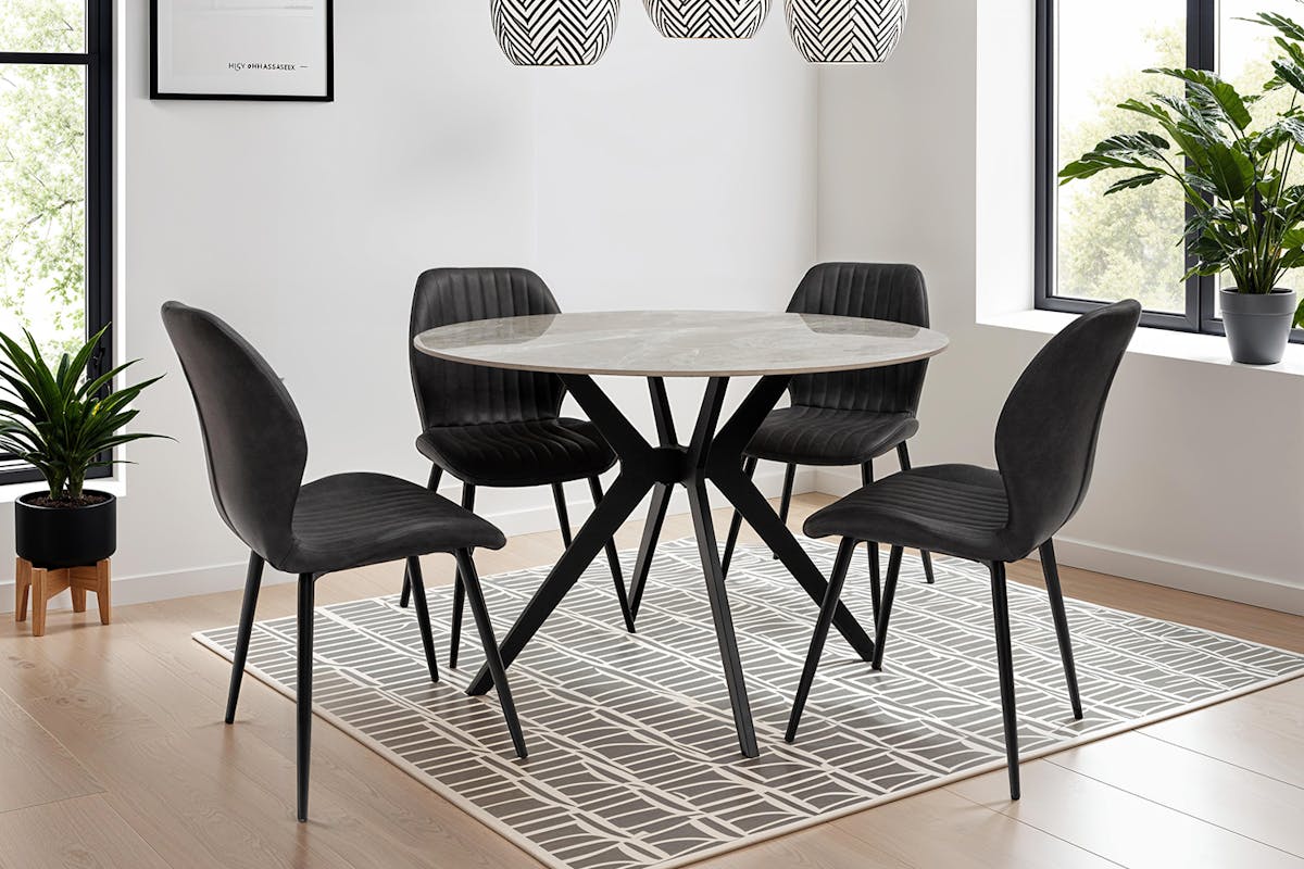Toby Dining Set | Table & 4 x Chairs | Grey/Black-3