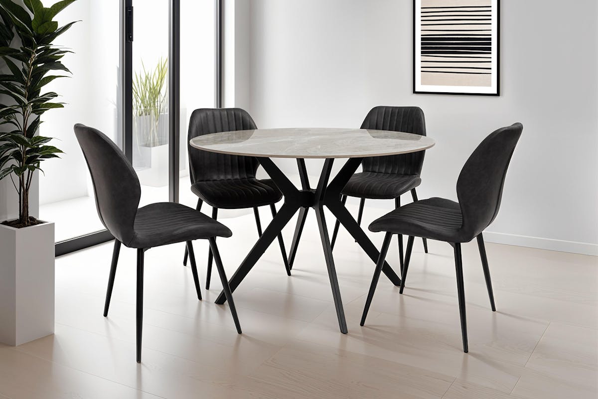 Toby Dining Set | Table & 4 x Chairs | Grey/Black-2