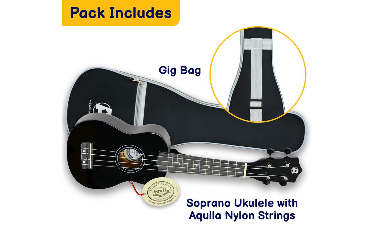 A-star Rocket Series Soprano Ukulele With Bag - Black-3