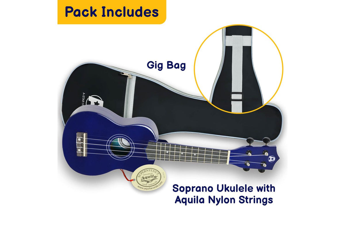 A-star Soprano Ukulele With Bag - Blue-3