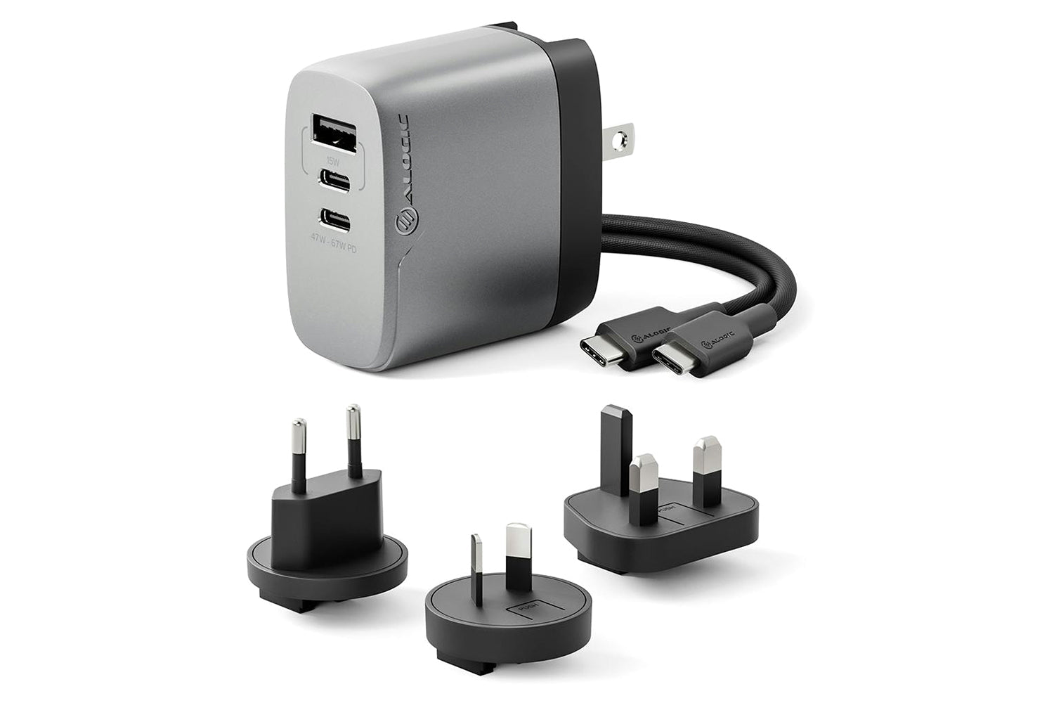 Alogic 67W 3 Port Rapid Power Multi-Country Travel Gan Charger
