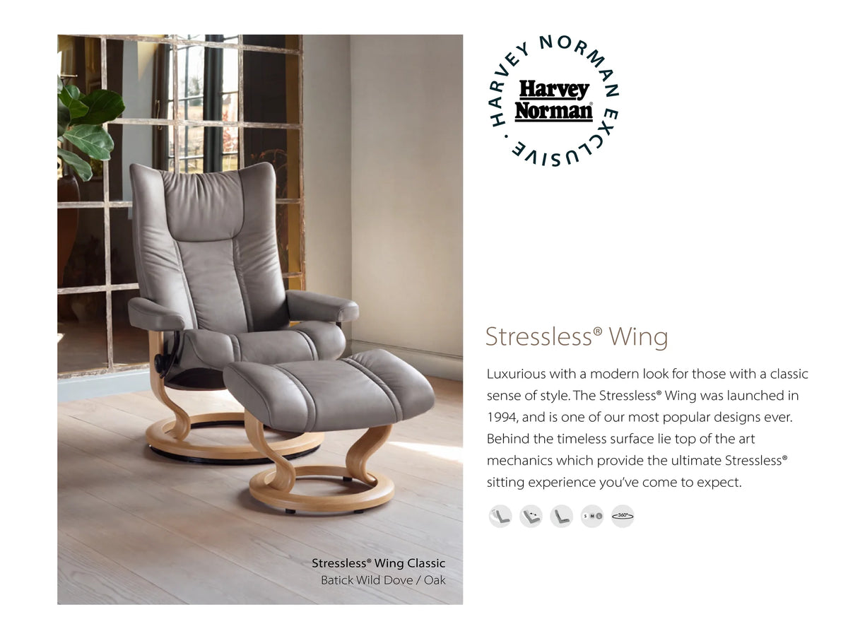 Stressless Wing Recliner Cross Base with Footstool | Leather | Dove-2