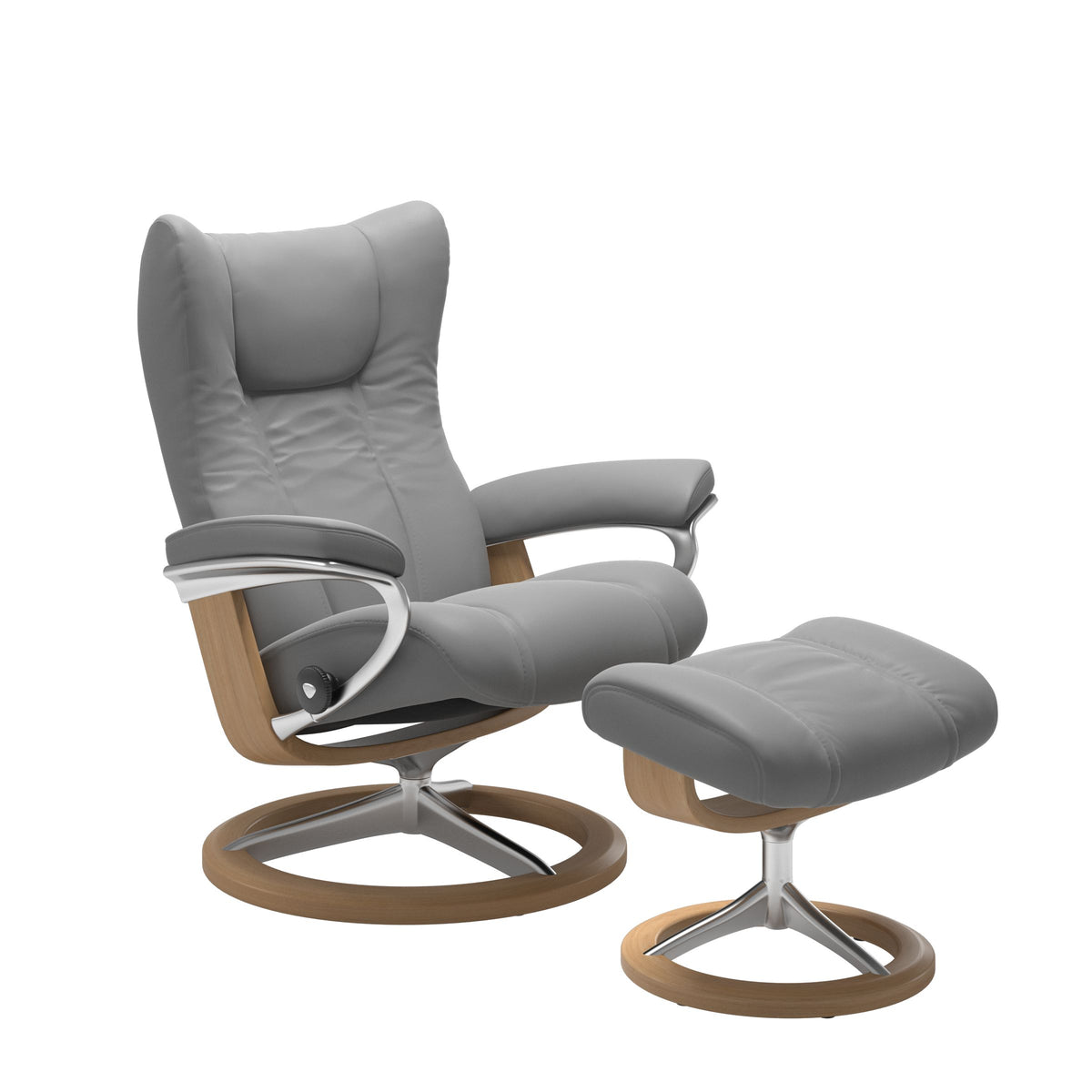 Stressless Wing Recliner Classic Base with Footstool | Leather | Dove-14