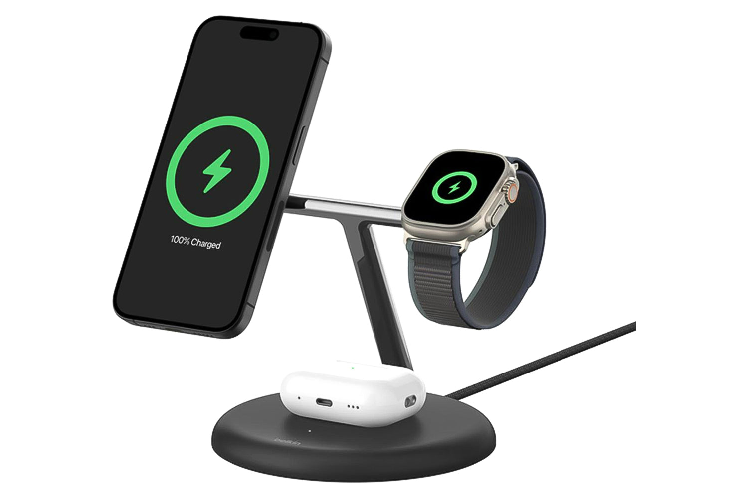 Belkin BoostCharge Pro 3-in-1 Magnetic Wireless Charging Stand with Qi2 | Black