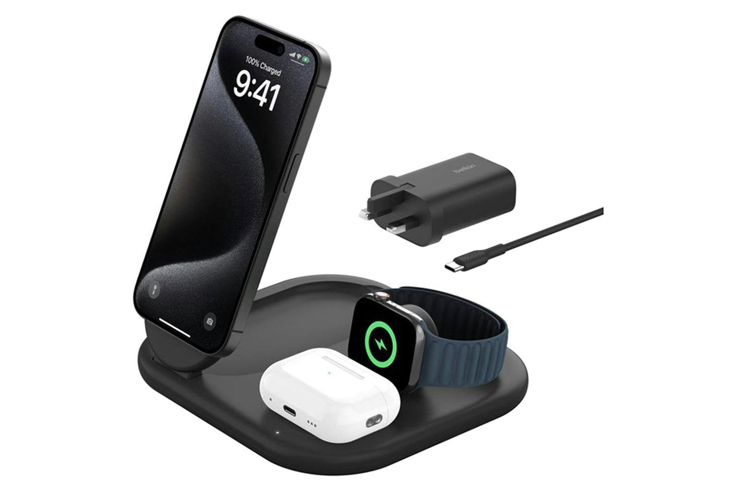 Belkin BoostCharge 15W 3-in-1 Magnetic Foldable Wireless Charger with Qi2 | Black