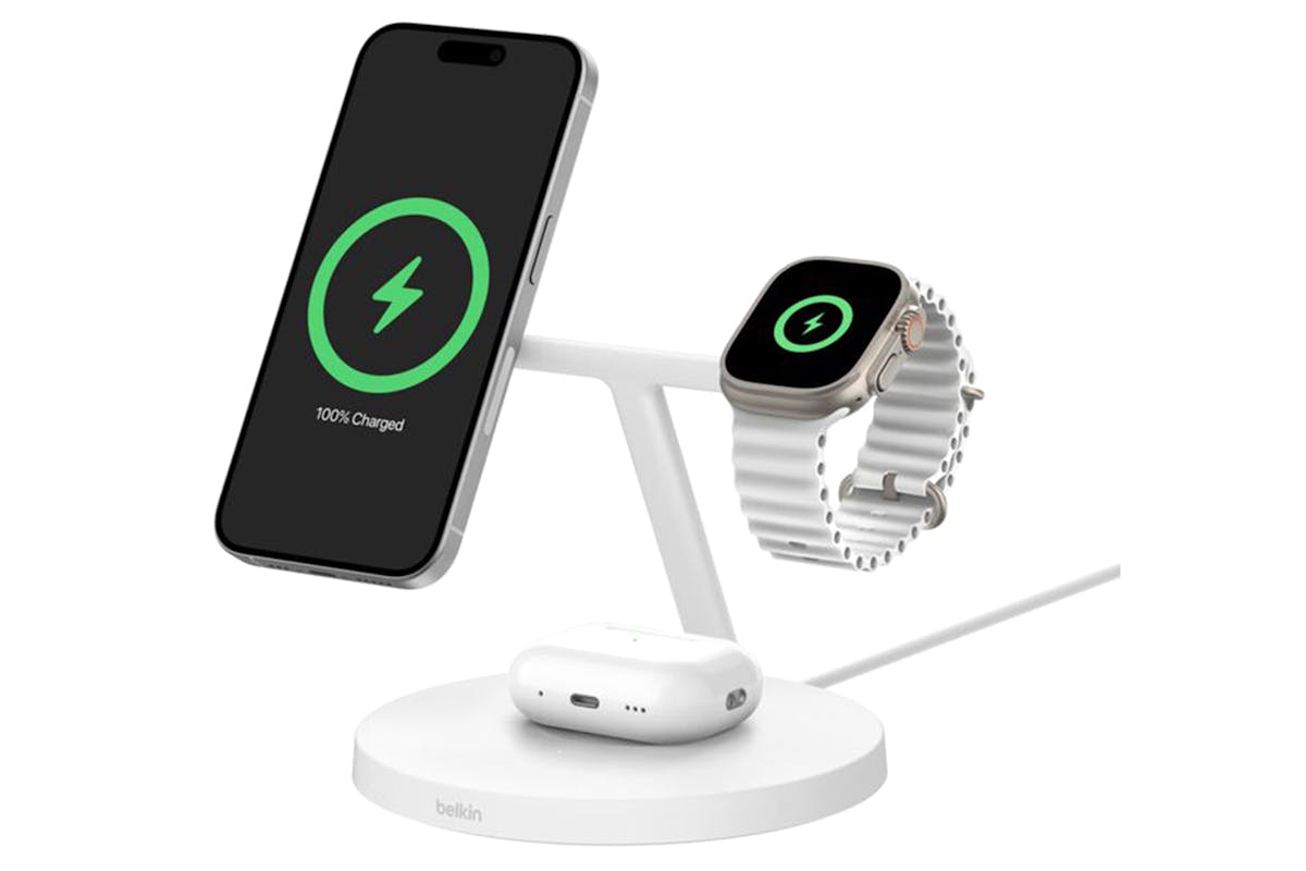 Belkin BoostCharge Pro 15W 3-in-1 Magnetic Wireless Charging Stand with Qi2 | White-2
