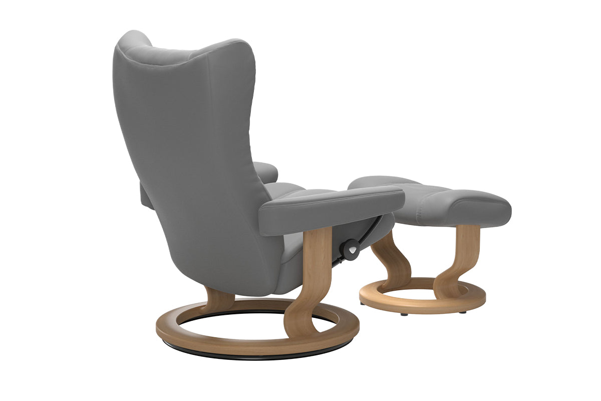 Wing Armchair with Footstool | Static Recliner | Leather | Dove-5