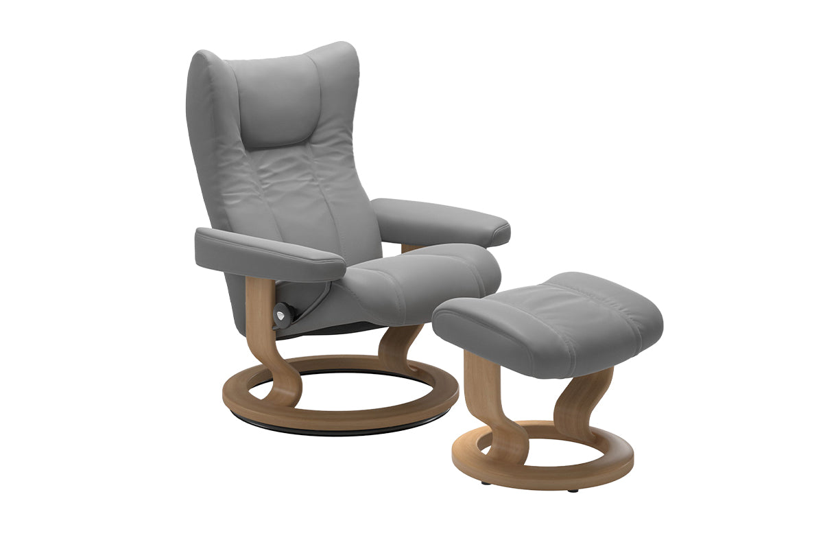 Wing Armchair with Footstool | Static Recliner | Leather | Dove