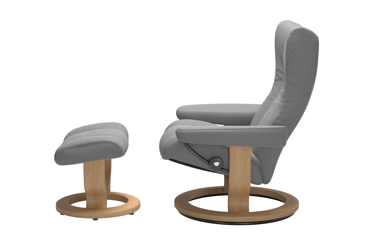 Wing Armchair with Footstool | Static Recliner | Leather | Dove-4