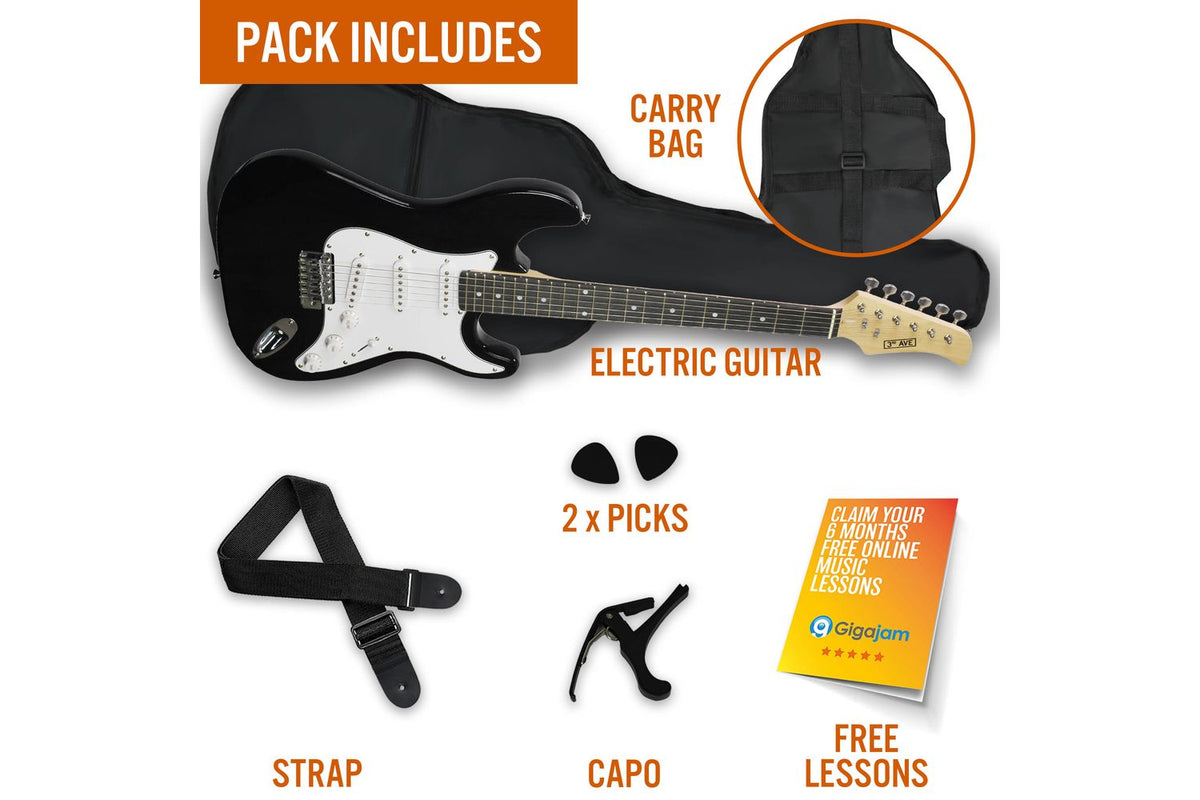 3rd Avenue 44 Size Electric Guitar - Black-3