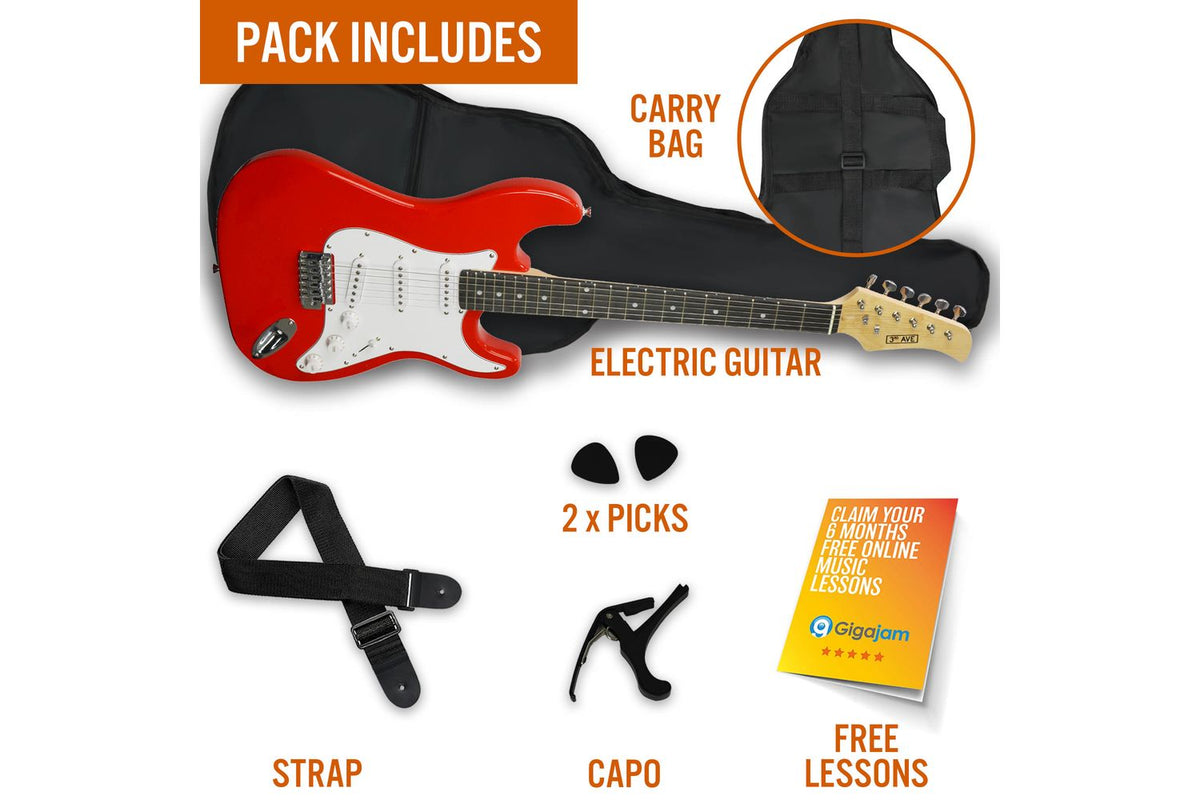 3rd Avenue Rocket Series 44 Electric Guitar - Red-3