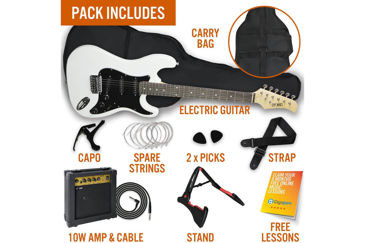 3rd Avenue Electric Guitar Pack - White-3