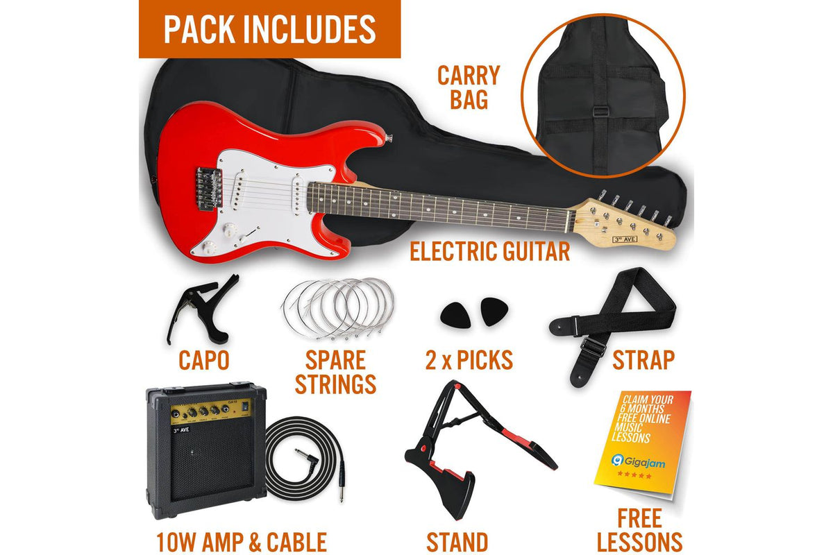 3rd Avenue 34 Size Electric Guitar Pack - Red-3