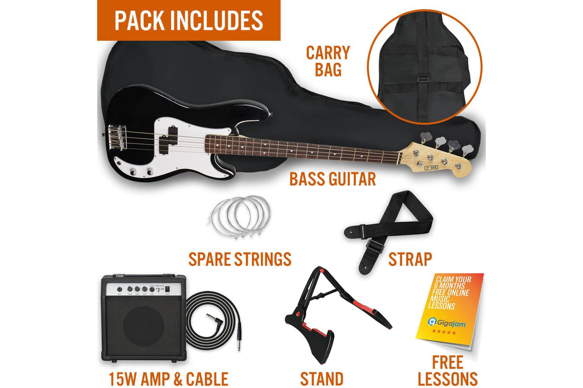 3rd Avenue Electric Bass Guitar Pack Full Size-3
