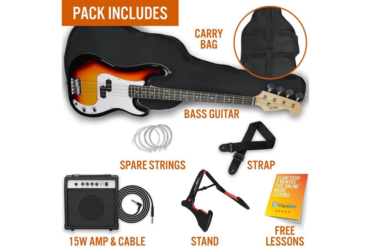 3rd Avenue Bass Guitar Pack - Sunburst-3